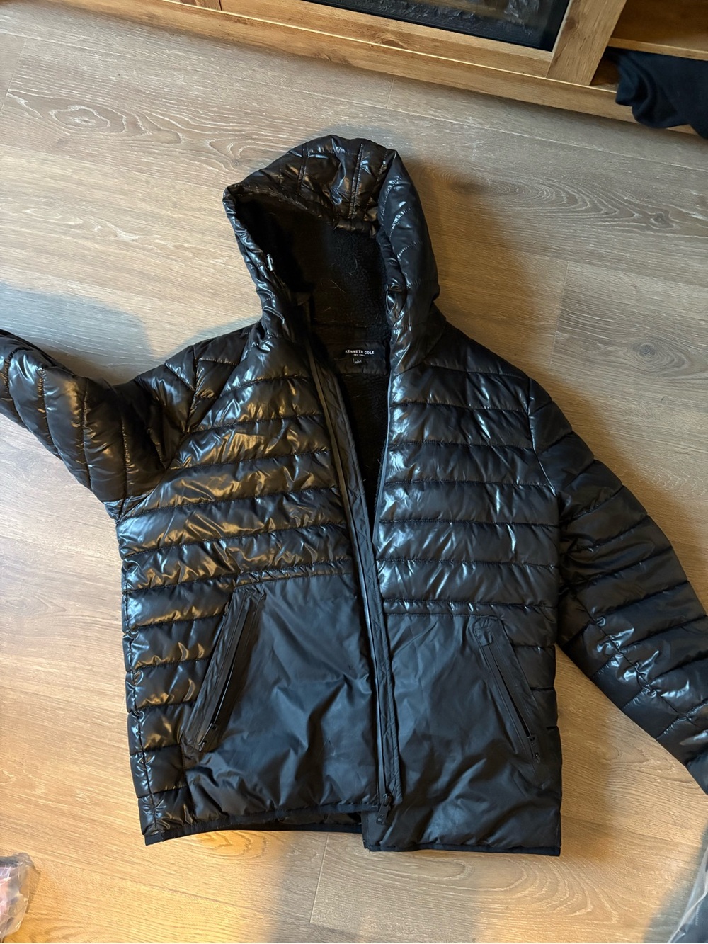 Kenneth Cole Black Hooded Quilted Puffer Jacket